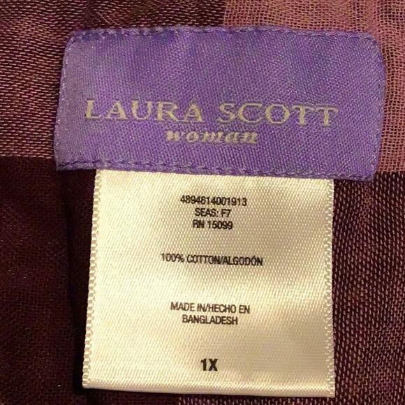 Laura Scott Purple Gingham Plaid Roll Tab Sleeve Button Up Shirt NEW - Picture 13 of 14